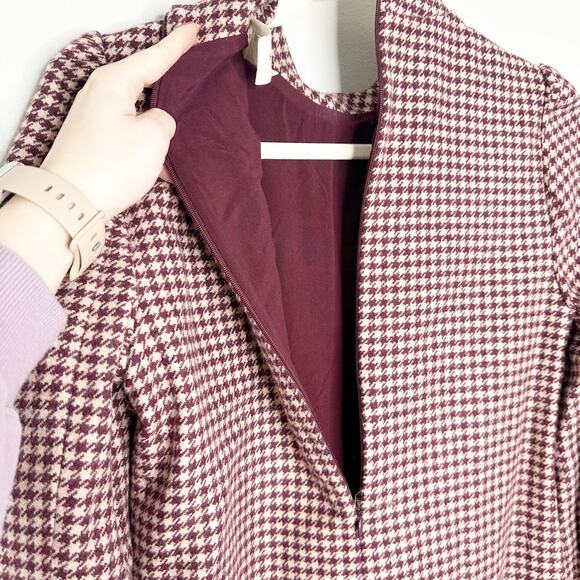 Sezane Erza Burgundy Mini Houndstooth Wool Button Shoulder Mini Dress EU 34 US 2 - Picture 10 of 10